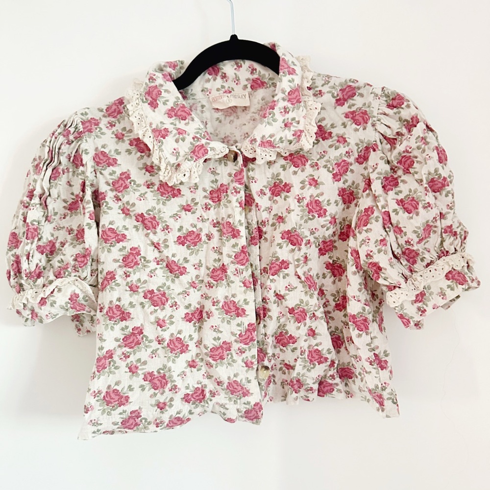 Floral peter pan collar cropped blouse